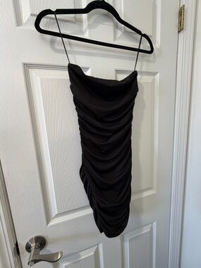 Black Ruched Spaghetti-Strap Bodycon Dress